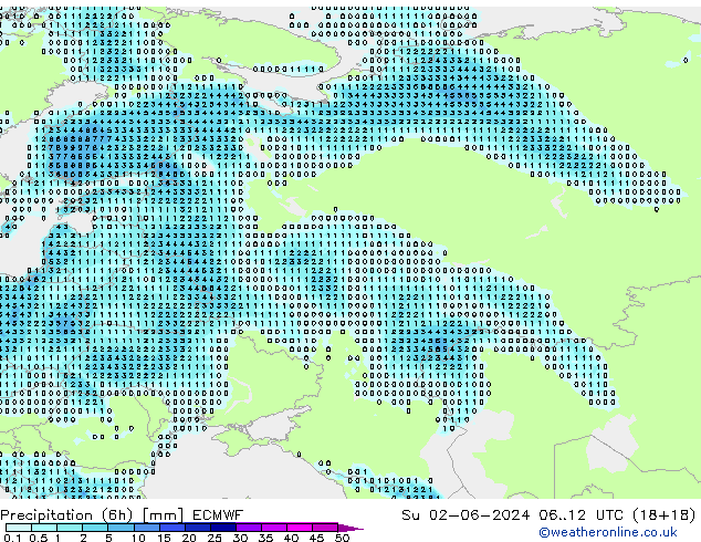 осадки (6h) ECMWF Вс 02.06.2024 12 UTC