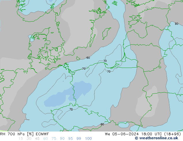 RH 700 hPa ECMWF śro. 05.06.2024 18 UTC