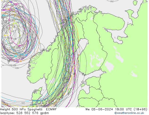 Height 500 hPa Spaghetti ECMWF St 05.06.2024 18 UTC