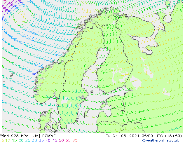 Wind 925 hPa ECMWF Tu 04.06.2024 06 UTC