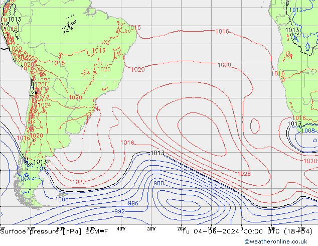 Surface pressure ECMWF Tu 04.06.2024 00 UTC