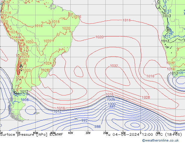 Surface pressure ECMWF Tu 04.06.2024 12 UTC