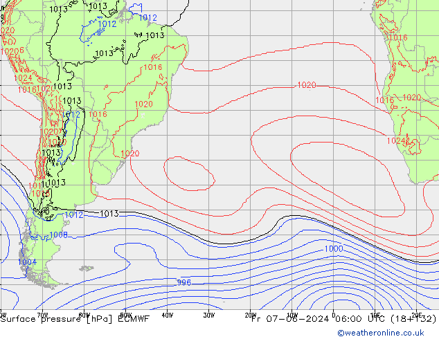 Presión superficial ECMWF vie 07.06.2024 06 UTC