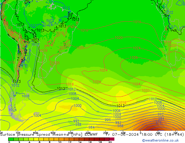 pression de l'air Spread ECMWF ven 07.06.2024 18 UTC