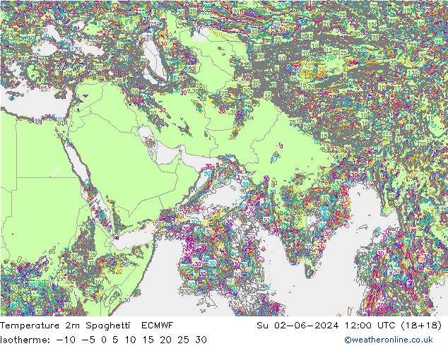 Temperatura 2m Spaghetti ECMWF dom 02.06.2024 12 UTC