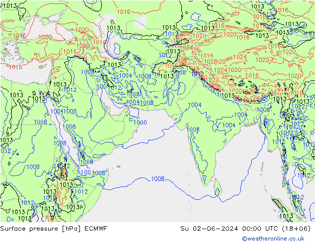 Pressione al suolo ECMWF dom 02.06.2024 00 UTC