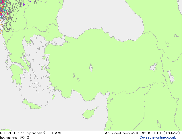 Humidité rel. 700 hPa Spaghetti ECMWF lun 03.06.2024 06 UTC