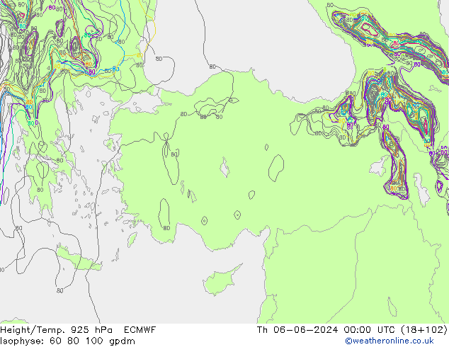 Height/Temp. 925 hPa ECMWF Čt 06.06.2024 00 UTC