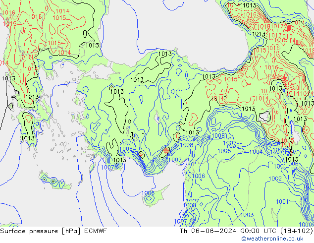 Surface pressure ECMWF Th 06.06.2024 00 UTC