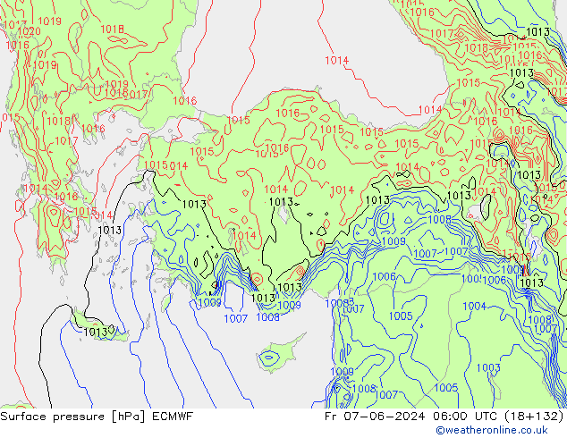 Presión superficial ECMWF vie 07.06.2024 06 UTC