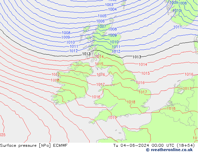 Surface pressure ECMWF Tu 04.06.2024 00 UTC