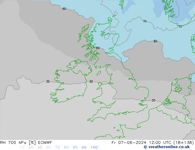 Humidité rel. 700 hPa ECMWF ven 07.06.2024 12 UTC