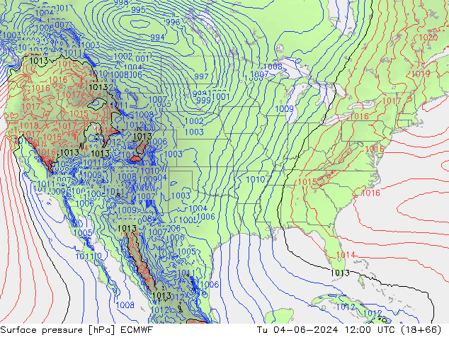 Surface pressure ECMWF Tu 04.06.2024 12 UTC