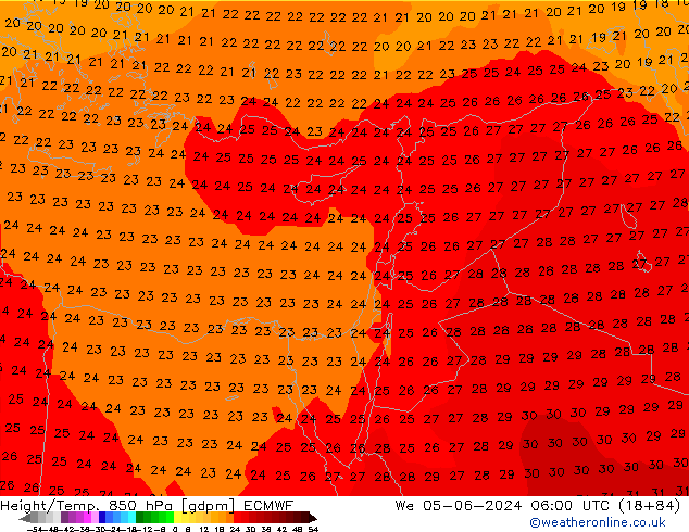 Height/Temp. 850 hPa ECMWF  05.06.2024 06 UTC