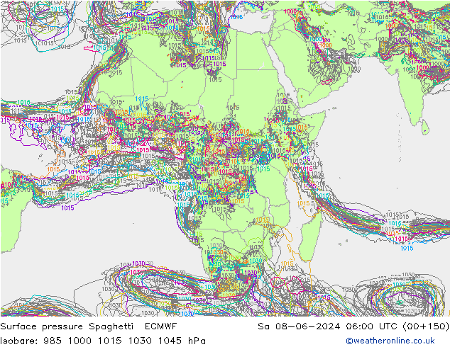 Luchtdruk op zeeniveau Spaghetti ECMWF za 08.06.2024 06 UTC