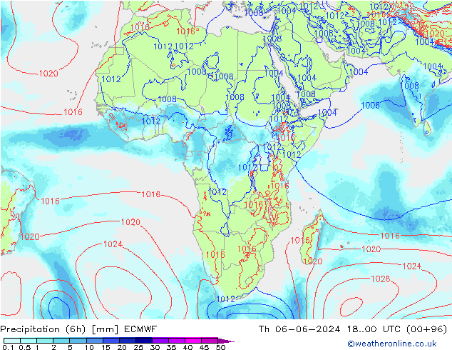 Totale neerslag (6h) ECMWF do 06.06.2024 00 UTC