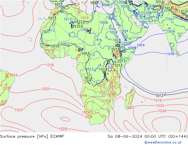 Surface pressure ECMWF Sa 08.06.2024 00 UTC