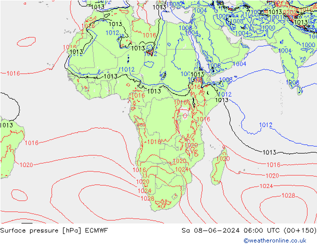 Presión superficial ECMWF sáb 08.06.2024 06 UTC