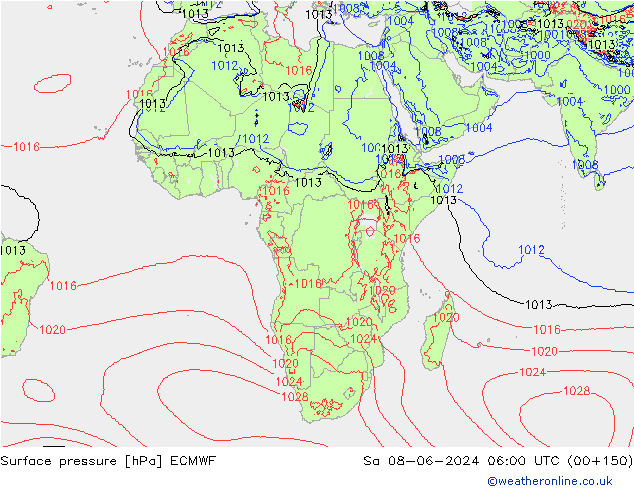 Surface pressure ECMWF Sa 08.06.2024 06 UTC