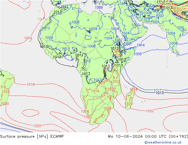 Atmosférický tlak ECMWF Po 10.06.2024 00 UTC