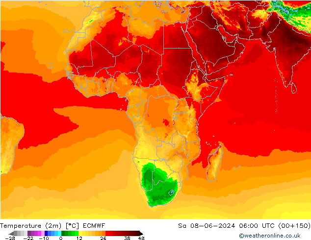 Temperatura (2m) ECMWF sab 08.06.2024 06 UTC