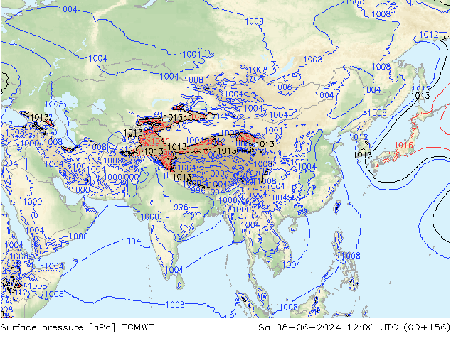 Bodendruck ECMWF Sa 08.06.2024 12 UTC