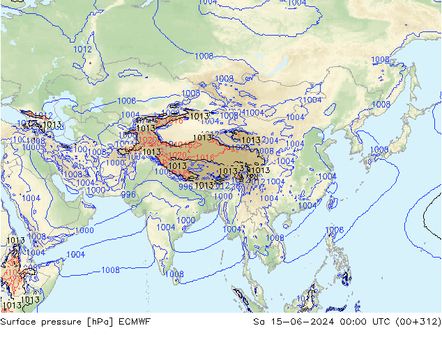 Surface pressure ECMWF Sa 15.06.2024 00 UTC