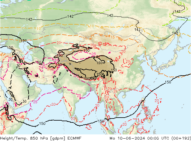 Height/Temp. 850 hPa ECMWF Seg 10.06.2024 00 UTC