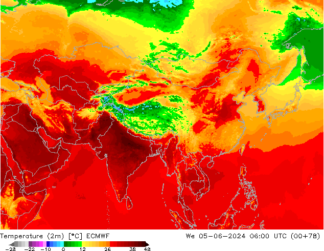 Temperatura (2m) ECMWF mié 05.06.2024 06 UTC