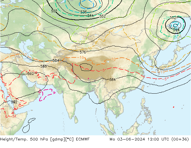 Hoogte/Temp. 500 hPa ECMWF ma 03.06.2024 12 UTC