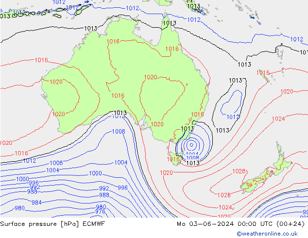 Pressione al suolo ECMWF lun 03.06.2024 00 UTC