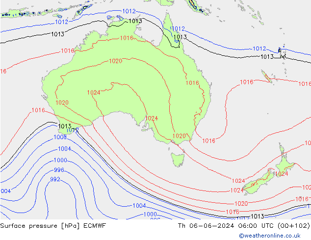 Pressione al suolo ECMWF gio 06.06.2024 06 UTC