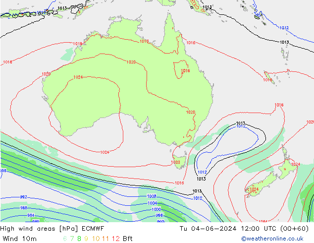 High wind areas ECMWF Tu 04.06.2024 12 UTC