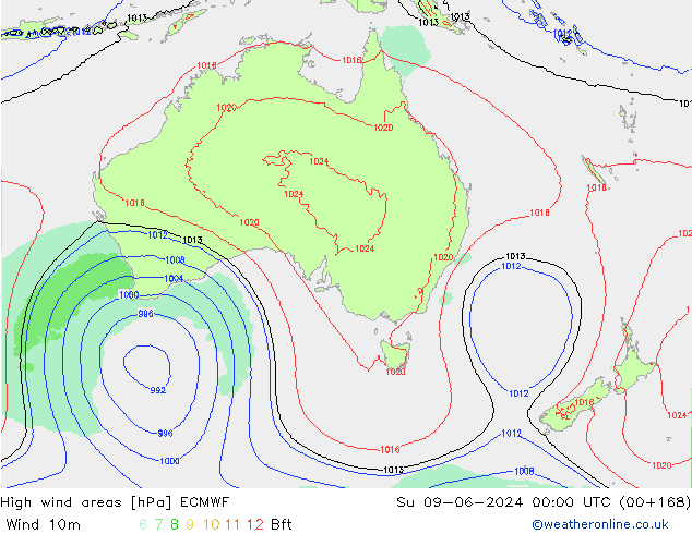 yüksek rüzgarlı alanlar ECMWF Paz 09.06.2024 00 UTC