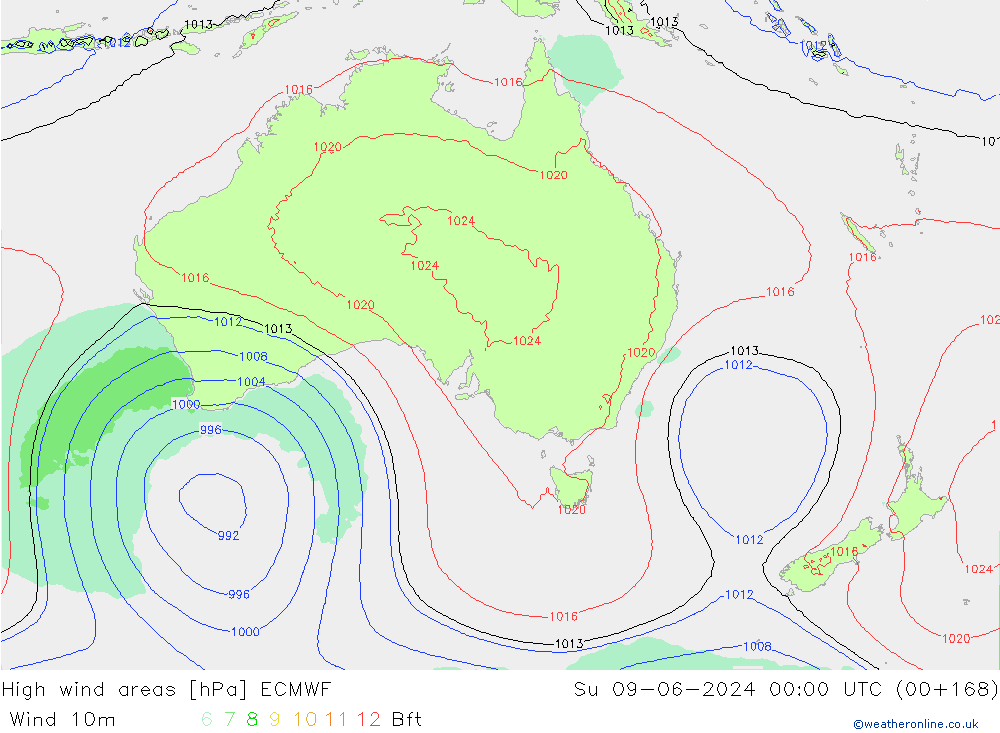 High wind areas ECMWF dom 09.06.2024 00 UTC