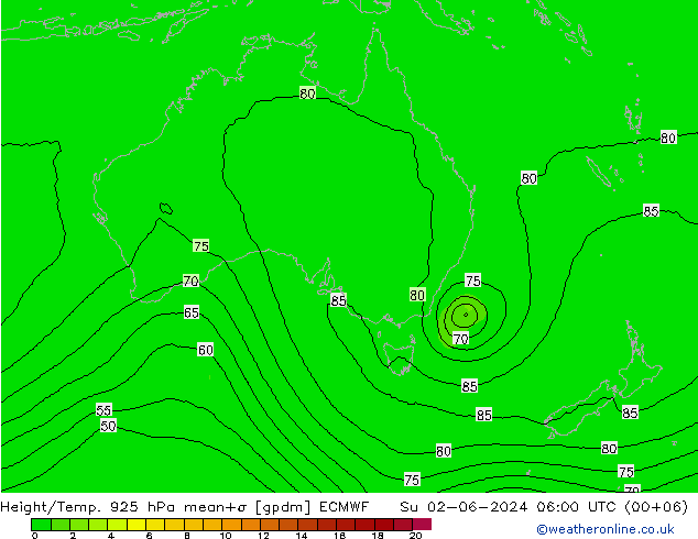 Height/Temp. 925 гПа ECMWF Вс 02.06.2024 06 UTC