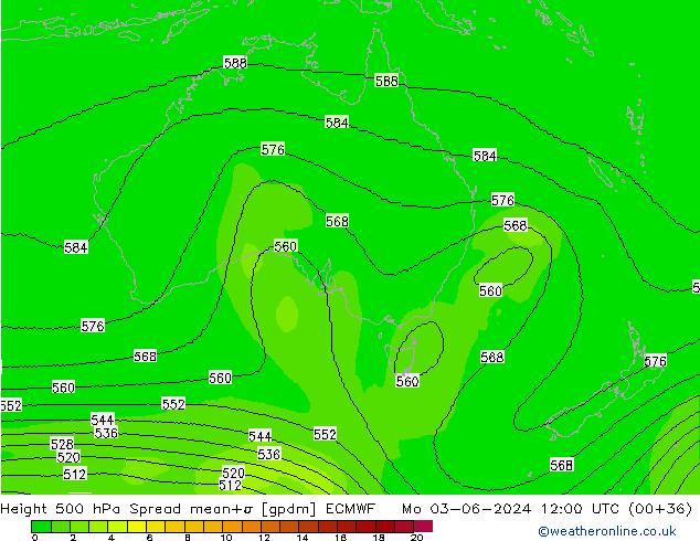 Height 500 hPa Spread ECMWF Mo 03.06.2024 12 UTC