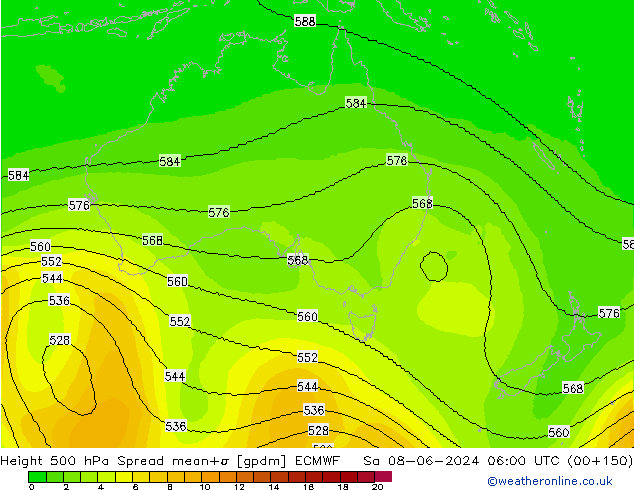 Height 500 hPa Spread ECMWF Sa 08.06.2024 06 UTC