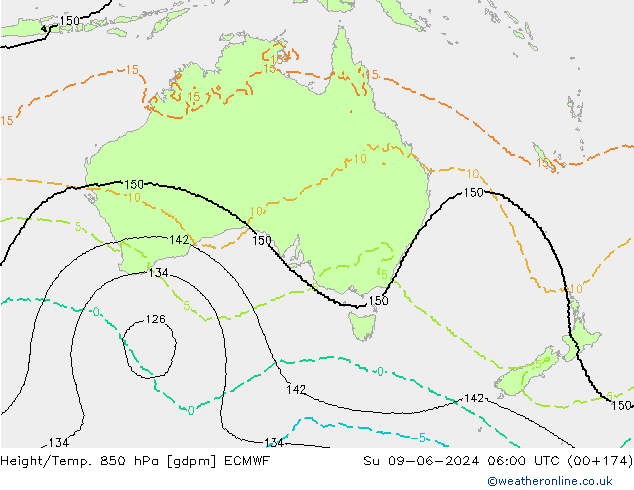 Géop./Temp. 850 hPa ECMWF dim 09.06.2024 06 UTC