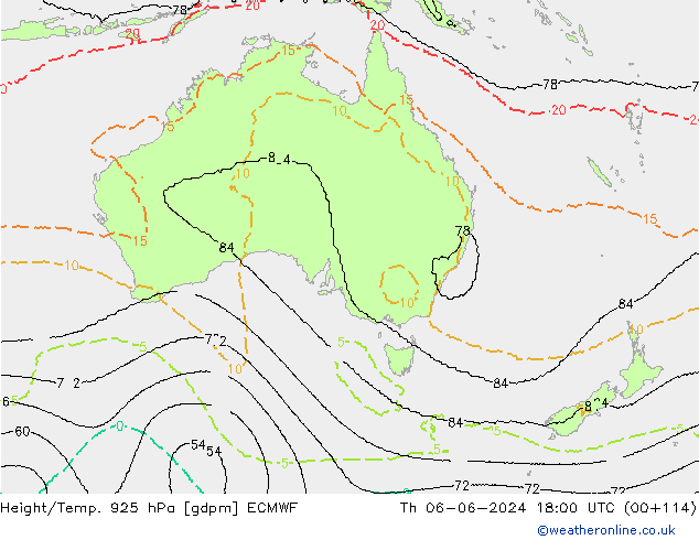 Yükseklik/Sıc. 925 hPa ECMWF Per 06.06.2024 18 UTC