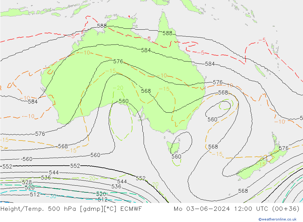 Height/Temp. 500 hPa ECMWF Mo 03.06.2024 12 UTC