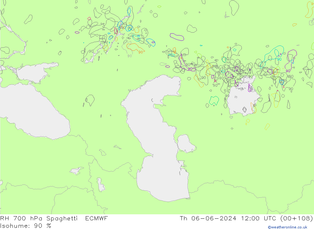 Humedad rel. 700hPa Spaghetti ECMWF jue 06.06.2024 12 UTC