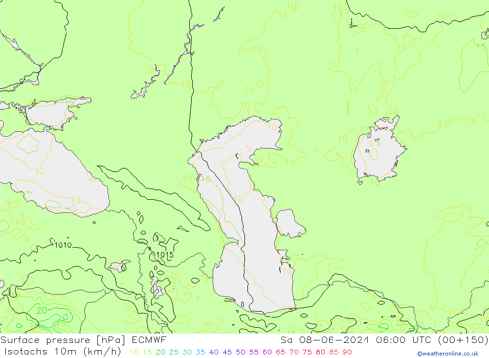 Isotachs (kph) ECMWF So 08.06.2024 06 UTC