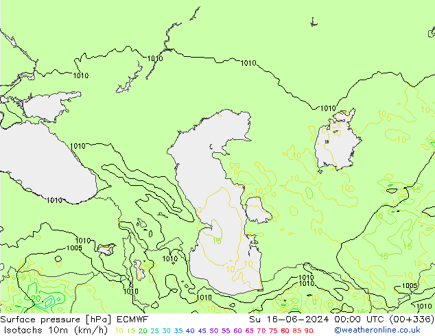 Eşrüzgar Hızları (km/sa) ECMWF Paz 16.06.2024 00 UTC