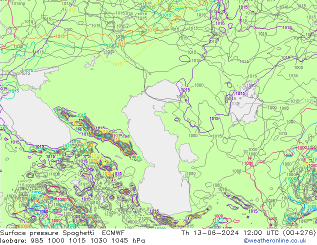 Atmosférický tlak Spaghetti ECMWF Čt 13.06.2024 12 UTC
