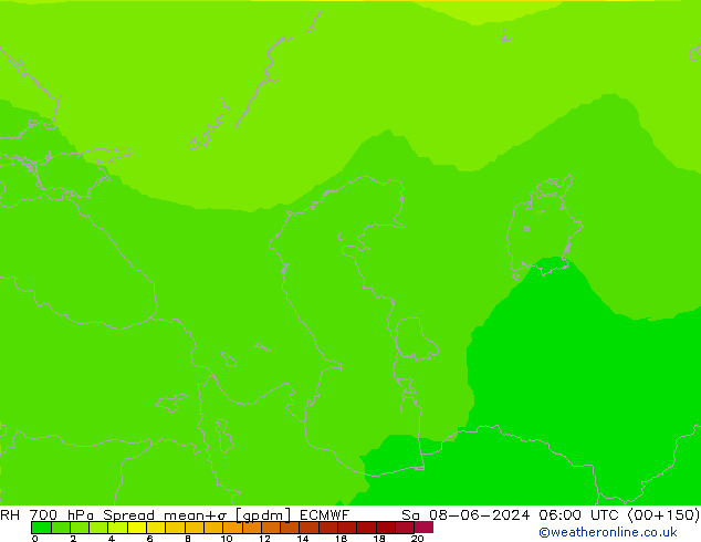 RH 700 hPa Spread ECMWF Sáb 08.06.2024 06 UTC