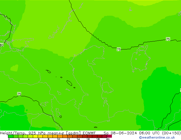 Height/Temp. 925 hPa ECMWF Sáb 08.06.2024 06 UTC