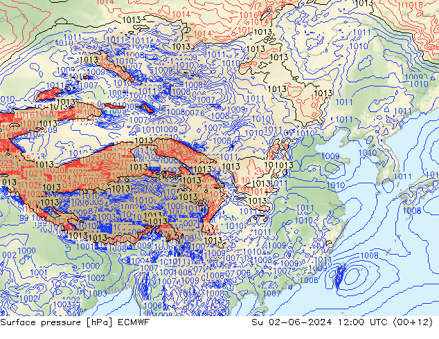 Luchtdruk (Grond) ECMWF zo 02.06.2024 12 UTC