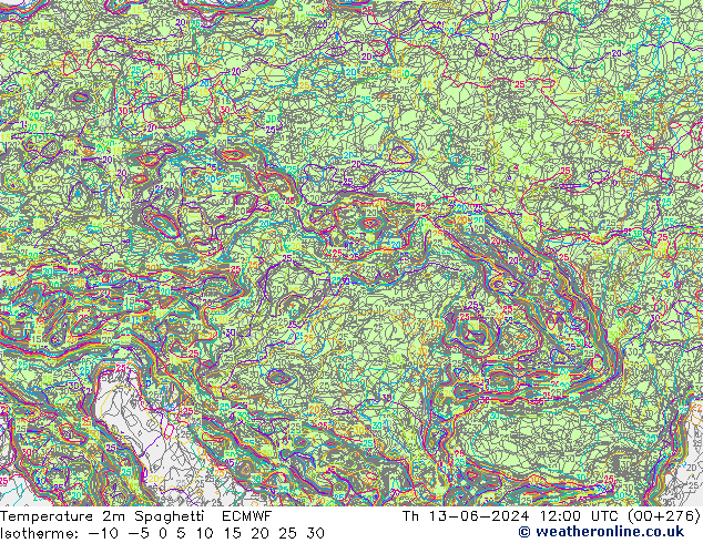 Temperature 2m Spaghetti ECMWF Čt 13.06.2024 12 UTC
