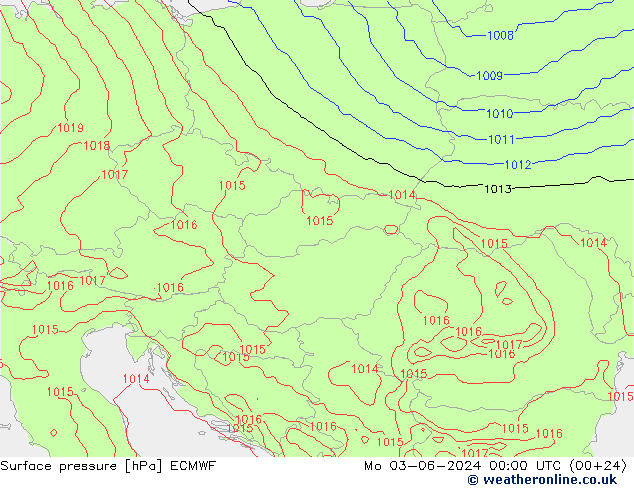 Atmosférický tlak ECMWF Po 03.06.2024 00 UTC